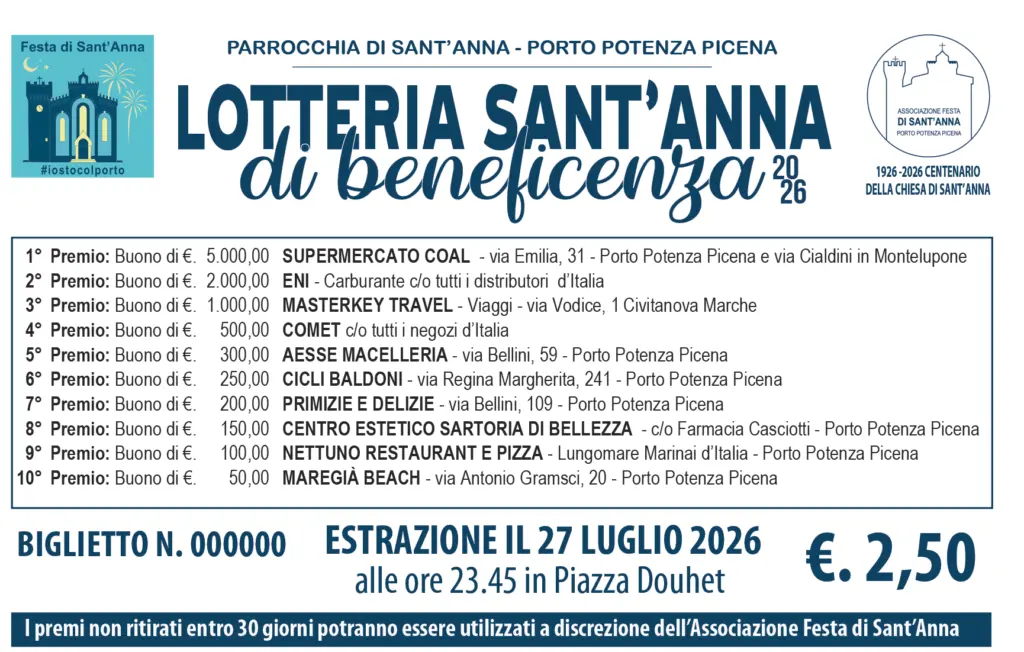Biglietto lotteria 2026